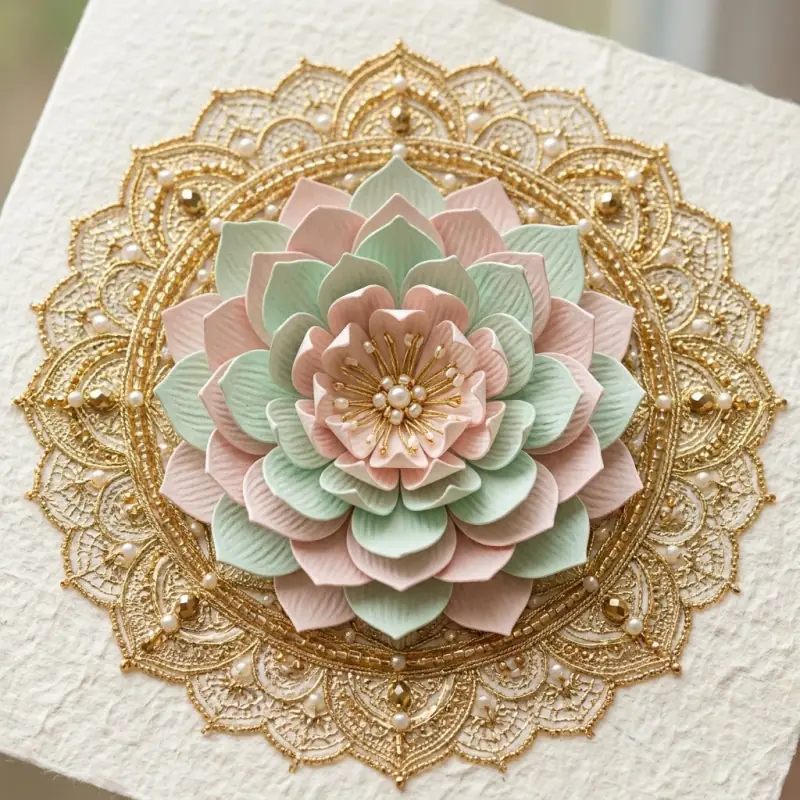 Handcrafted lotus envelope detail